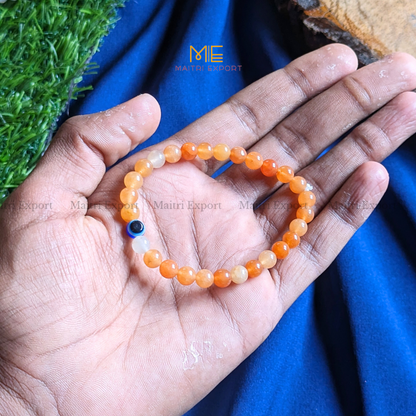 6mm crystal beaded bracelet with evil eye-carnelian-Maitri Export | Crystals Store