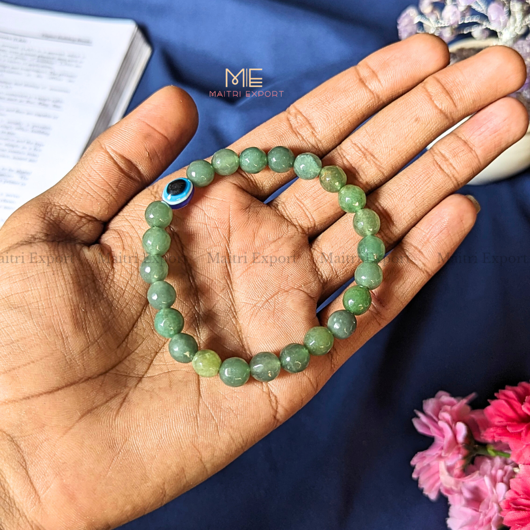 8mm faceted crystal beaded bracelet with evil eye-Green aventurine-Maitri Export | Crystals Store