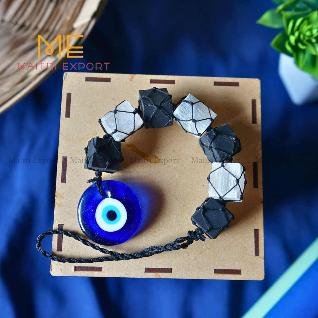 Selenite / Tourmaline Evil Eye Hanger-Maitri Export | Crystals Store