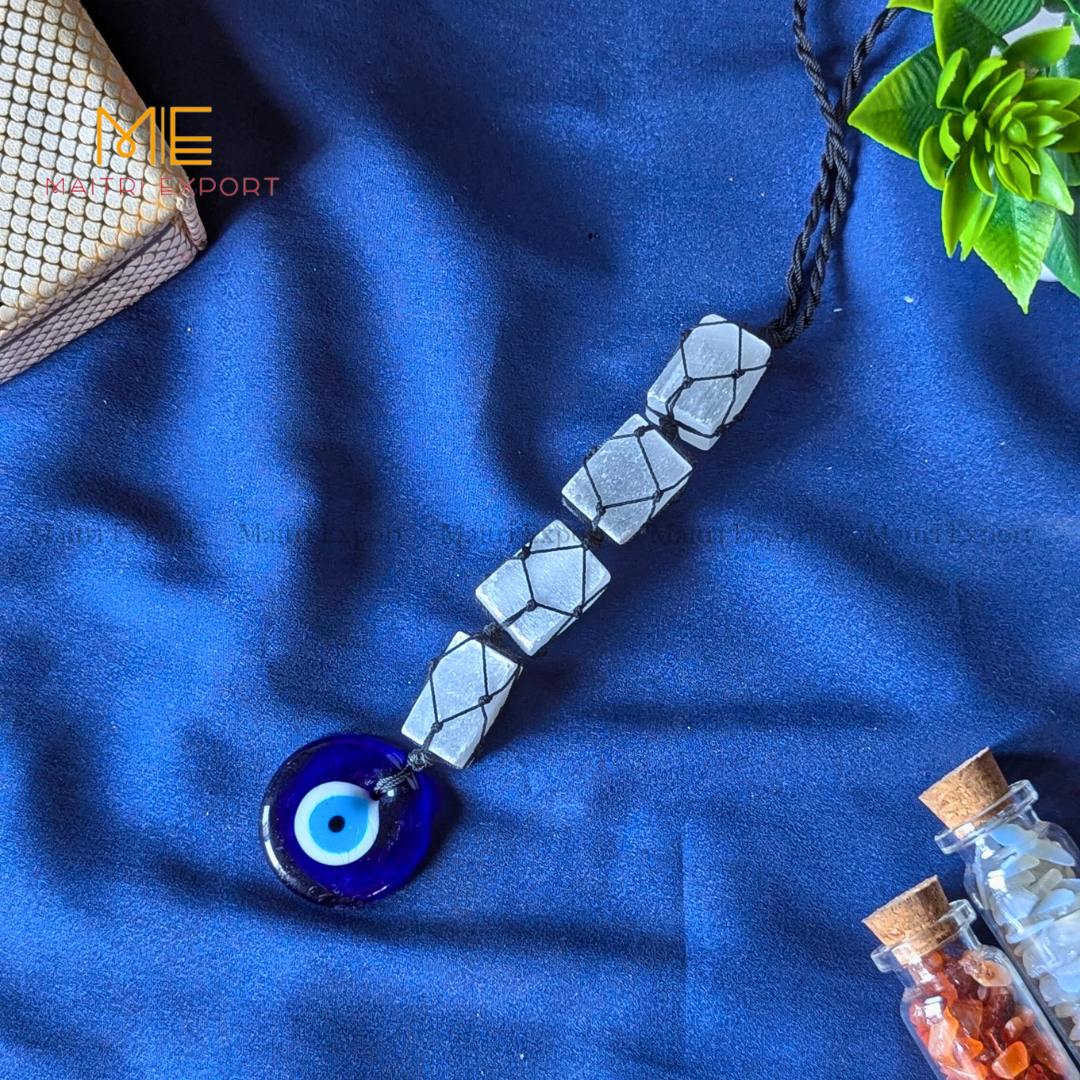 Selenite / Tourmaline Evil Eye Hanger-Maitri Export | Crystals Store