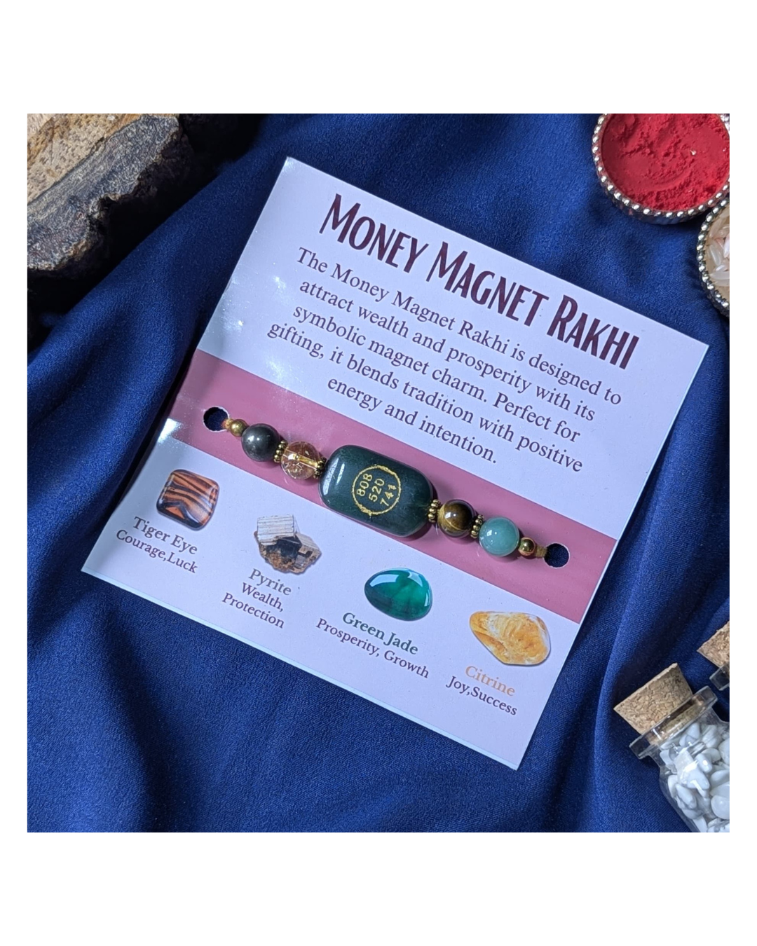 Green jade zibu money magnet rakhi-Maitri Export | Crystals Store