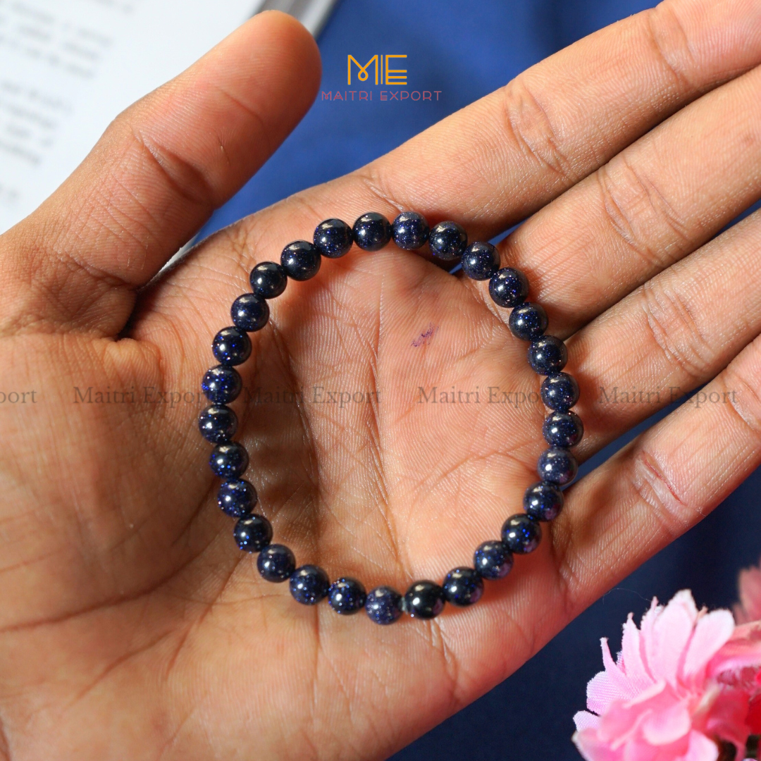 Blue Goldstone Natural Crystal Healing Bracelet-6mm-Maitri Export | Crystals Store