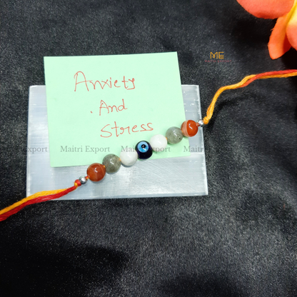 Natural crystal stone purposed rakhi-Anxiety &amp; Stress Relief-with evil eye bead-Maitri Export | Crystals Store