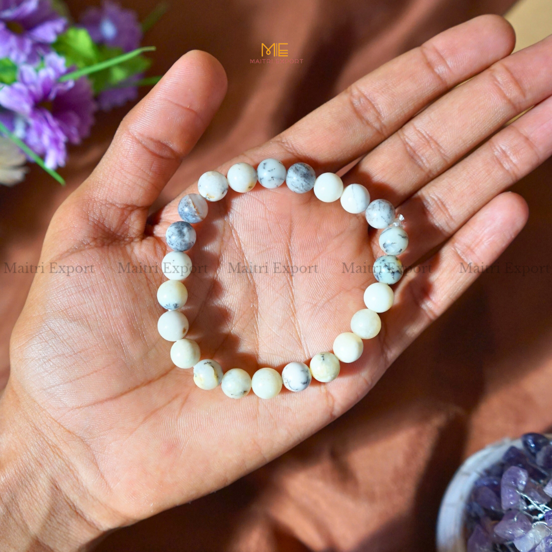 Dendritic Opal 8mm Natural Crystal Healing Bracelet-Maitri Export | Crystals Store