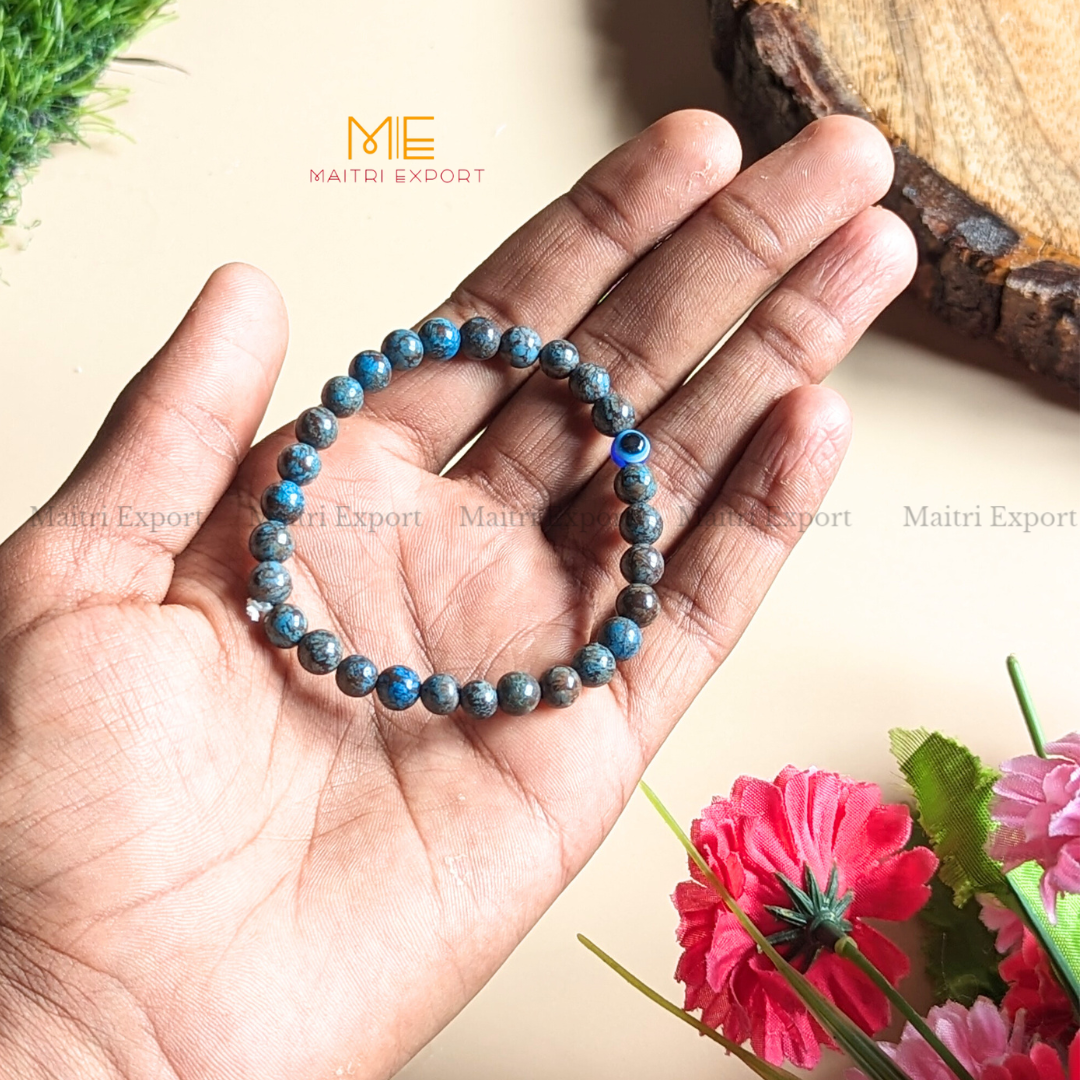 6mm crystal beaded bracelet with evil eye-Crazy lace Agate-Maitri Export | Crystals Store