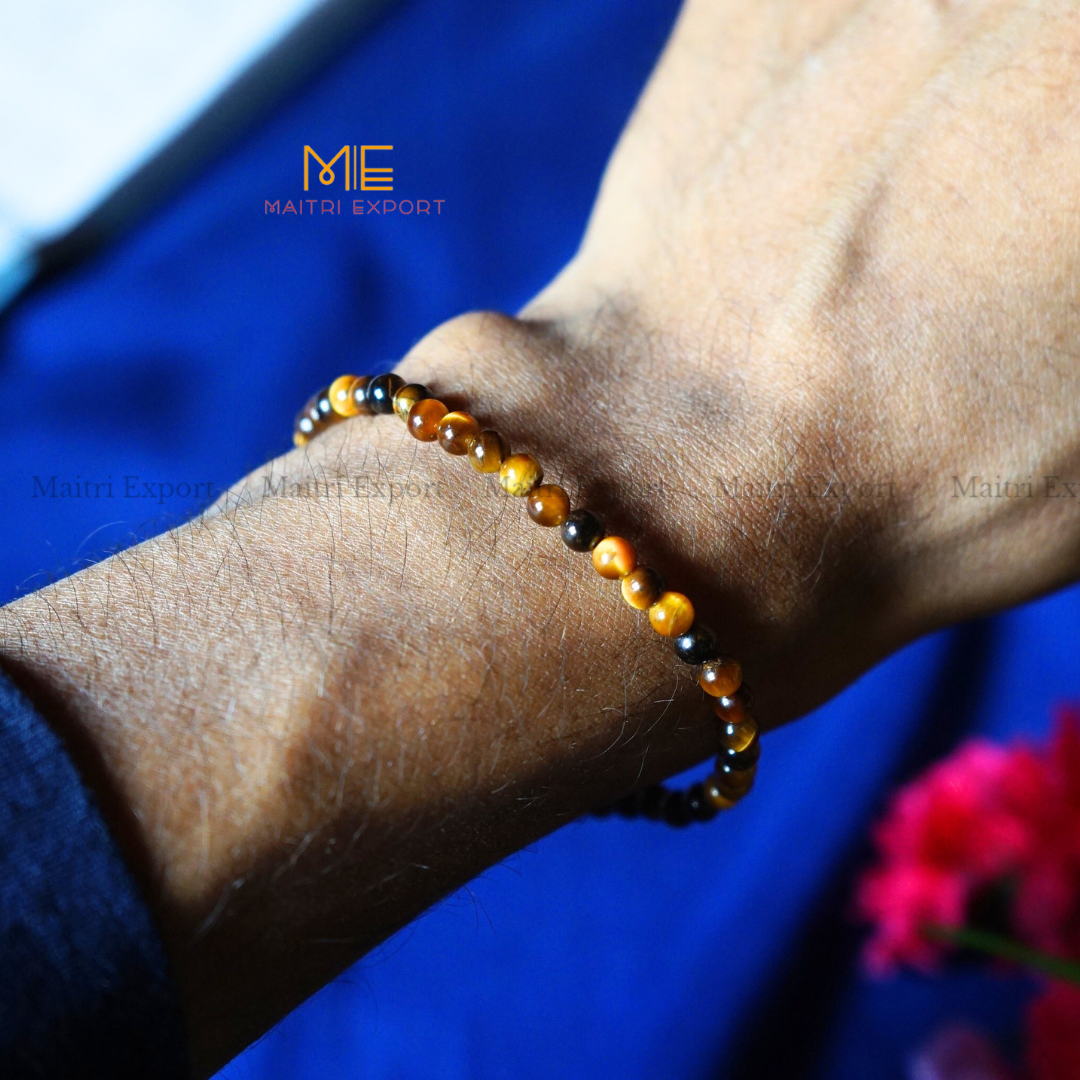 Tiger Eye Natural Crystal Healing Bracelet-4mm-Maitri Export | Crystals Store