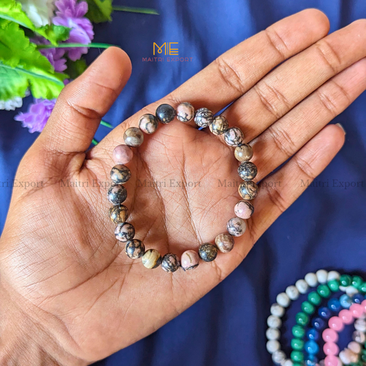 Rhodonite Natural Crystal Healing Bracelet-8mm-Maitri Export | Crystals Store
