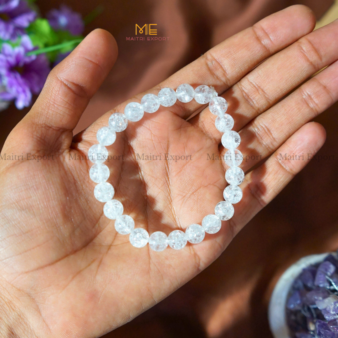 Crackle Clear Quartz 8mm Crystal Healing Bracelet-Maitri Export | Crystals Store