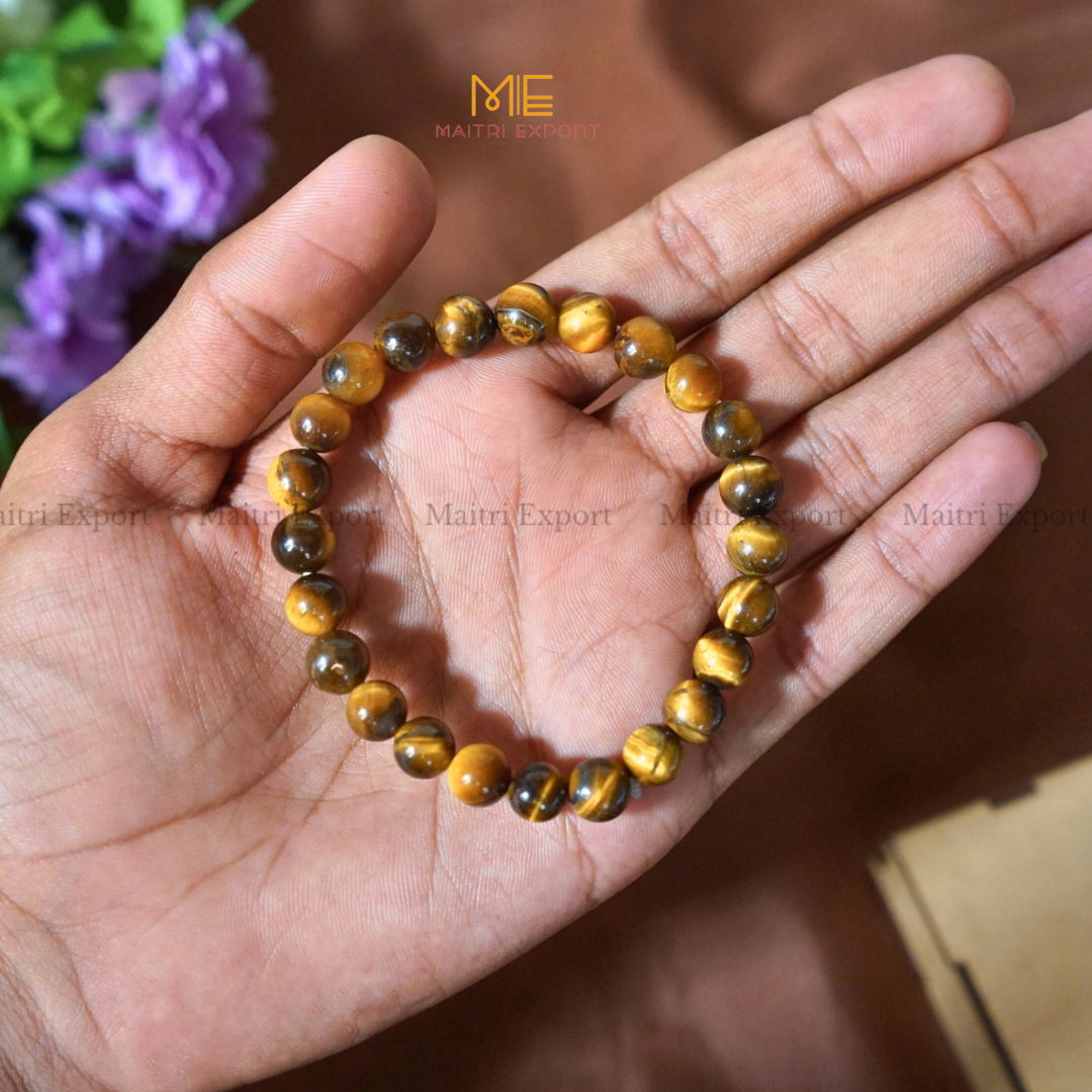 Tiger Eye Natural Crystal Healing Bracelet-8mm-Maitri Export | Crystals Store