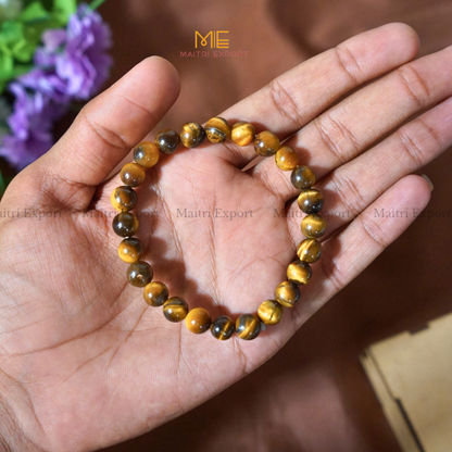 Tiger Eye Natural Crystal Healing Bracelet-8mm-Maitri Export | Crystals Store