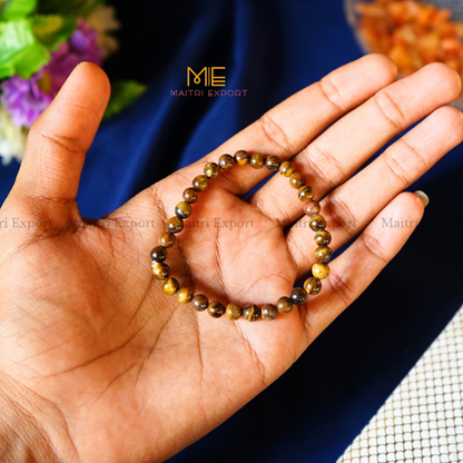Tiger Eye Natural Crystal Healing Bracelet-6mm-Maitri Export | Crystals Store