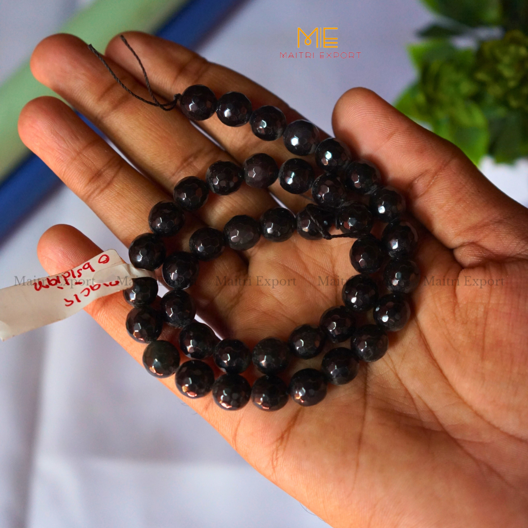 Loose 10mm Crystal Beads Faceted / Diamond cut Line for Bracelets / Jewellery-Black Golden Obsidian-Maitri Export | Crystals Store