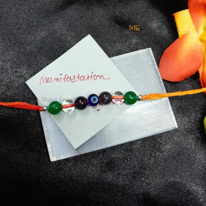 Natural crystal stone purposed rakhi-Manifestation-with evil eye bead-Maitri Export | Crystals Store