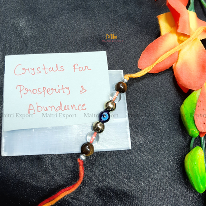 Natural crystal stone purposed rakhi-Prosperity &amp; Abundance-with evil eye bead-Maitri Export | Crystals Store