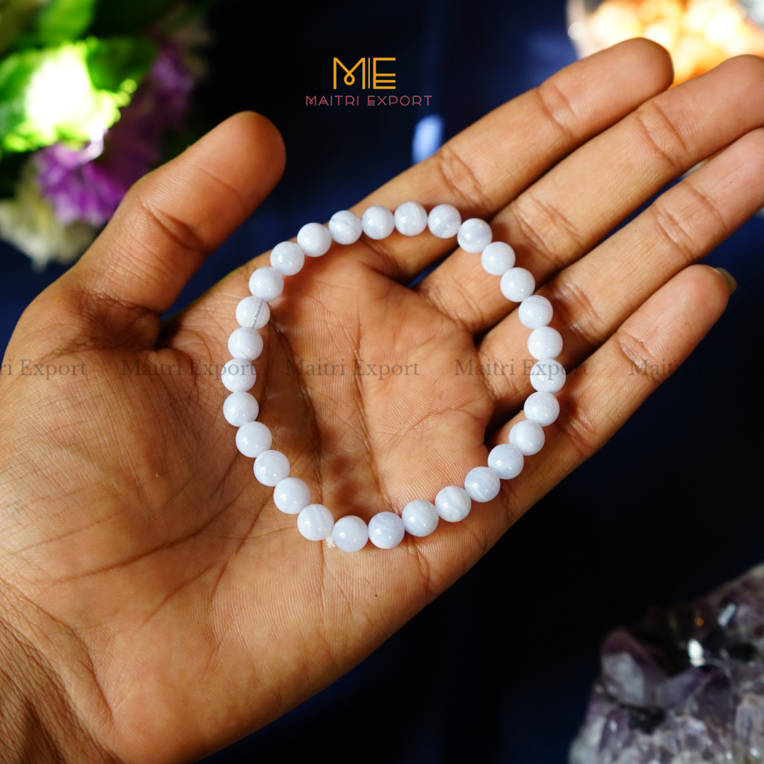 Blue Lace Agate Natural Crystal Healing Bracelet-6mm-Maitri Export | Crystals Store