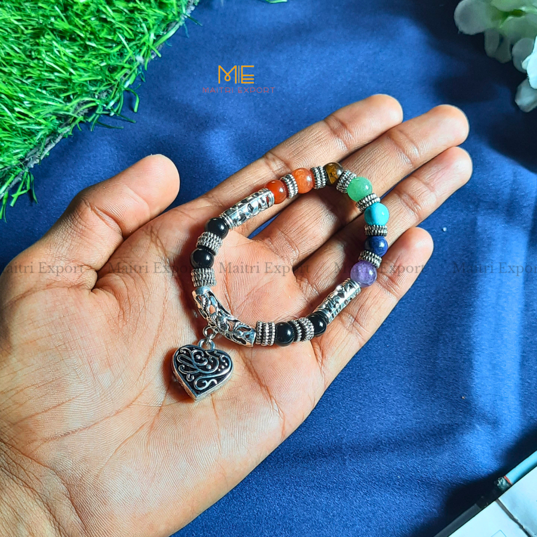 7 Chakra Heart Charm Bracelet-Maitri Export | Crystals Store
