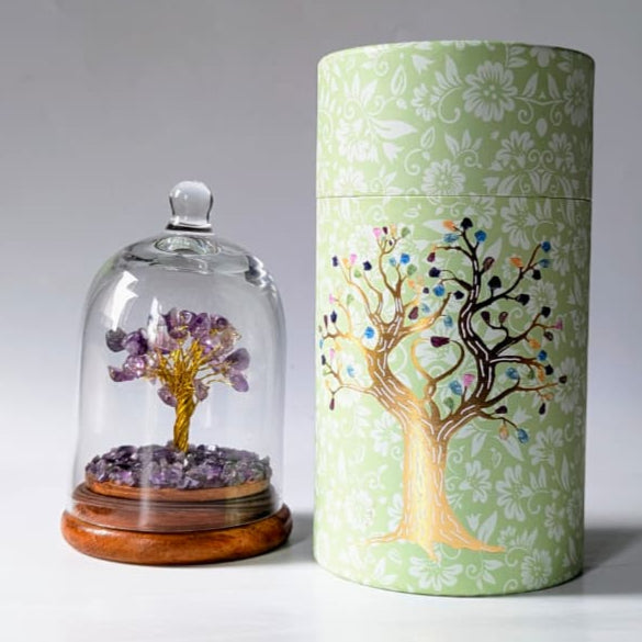 Natural crystal stone dome wish tree with premium box-Amethyst-Maitri Export | Crystals Store