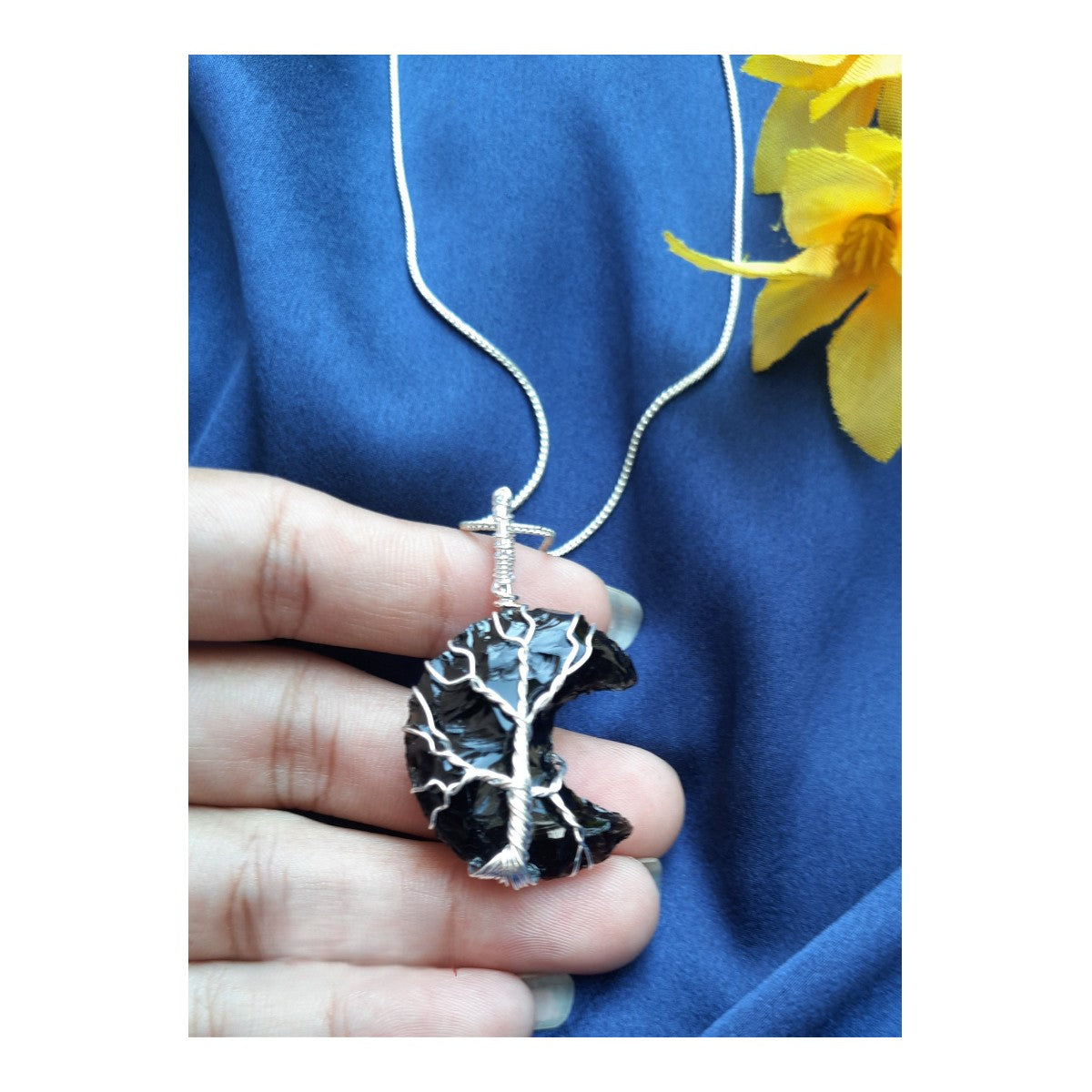 Crescent pendants without chain-Moon-Black obsidian-Maitri Export | Crystals Store