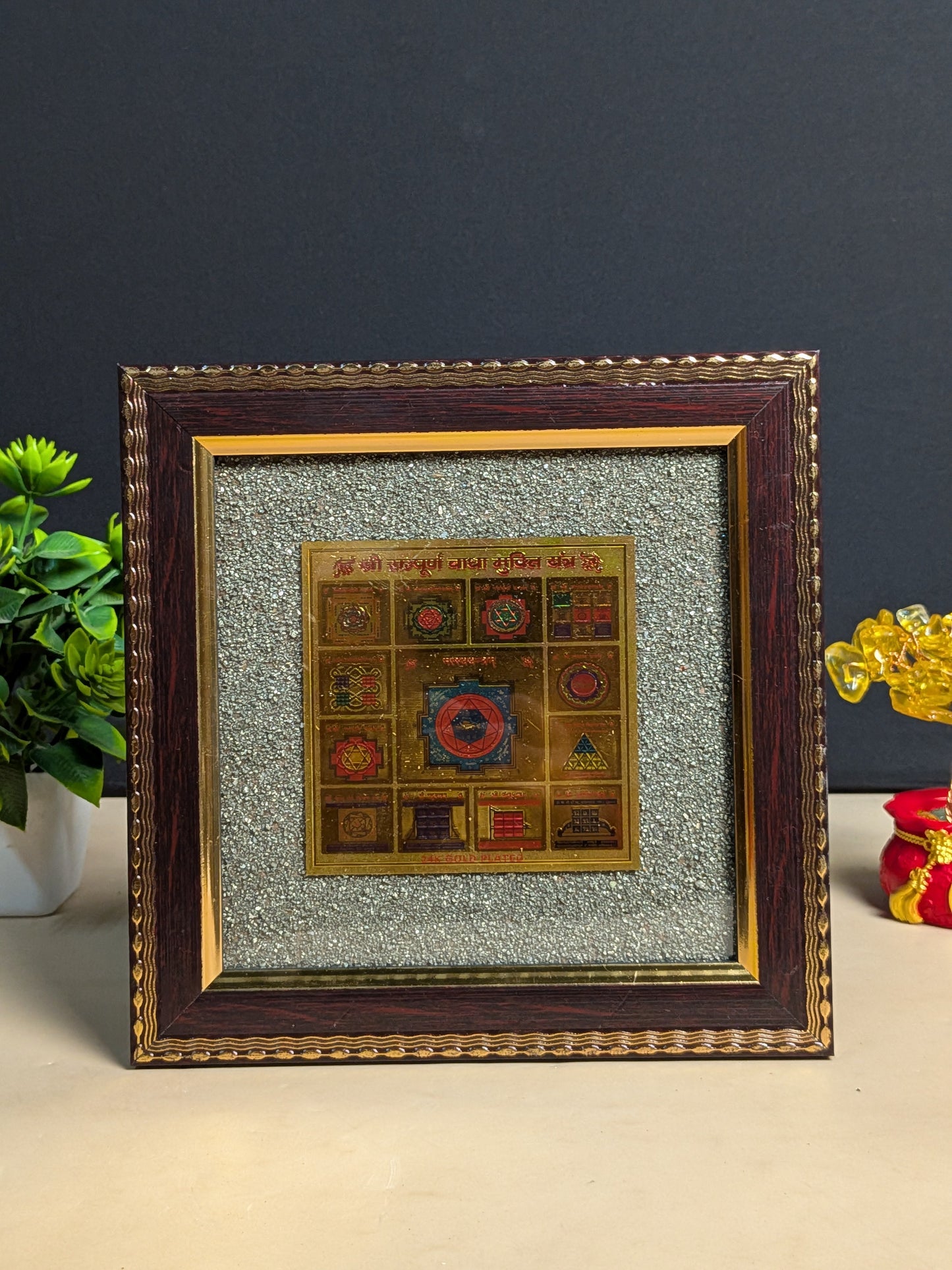 Pyrite frame in different yantras ( 7.5 x 7.5 )-shree sampurna badha mukti yantra-Maitri Export | Crystals Store