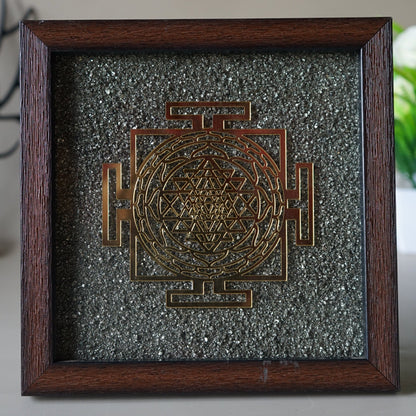 Pyrite Frame 6x6 inch ( frame design can vary )-Pyrite Cluster Frame With Shreeyantra-Maitri Export | Crystals Store
