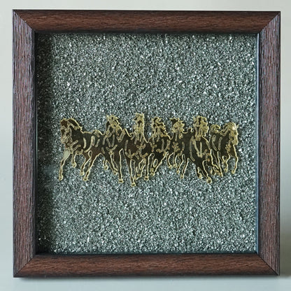 Pyrite Frame 6x6 inch ( frame design can vary )-Pyrite Cluster Frame with 7 Horse Vastu-Maitri Export | Crystals Store