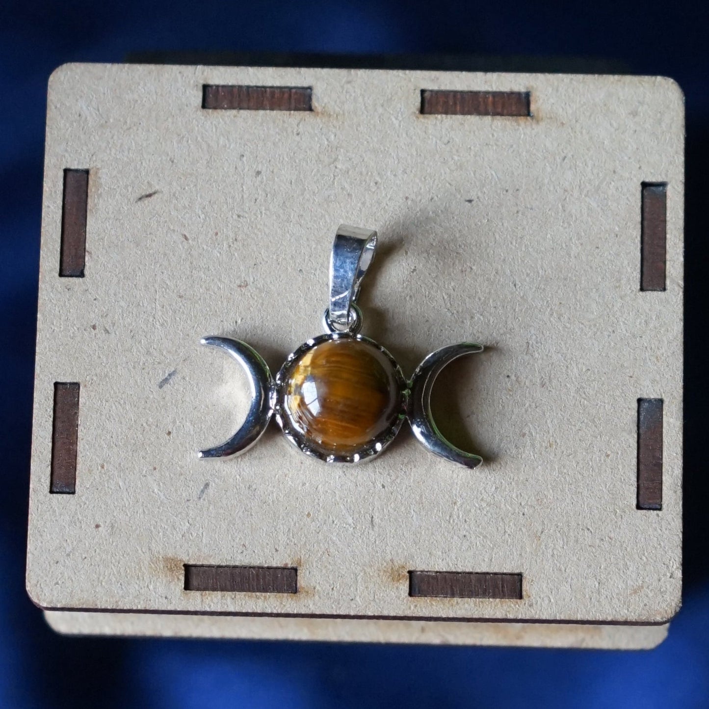 Triple Moon Shape metal Pendants-Tiger Eye-Maitri Export | Crystals Store