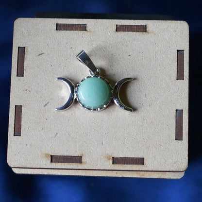 Triple Moon Shape metal Pendants-Green Aventurine-Maitri Export | Crystals Store