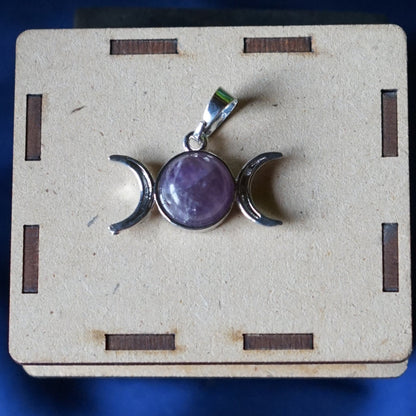 Triple Moon Shape metal Pendants-Amethyst-Maitri Export | Crystals Store