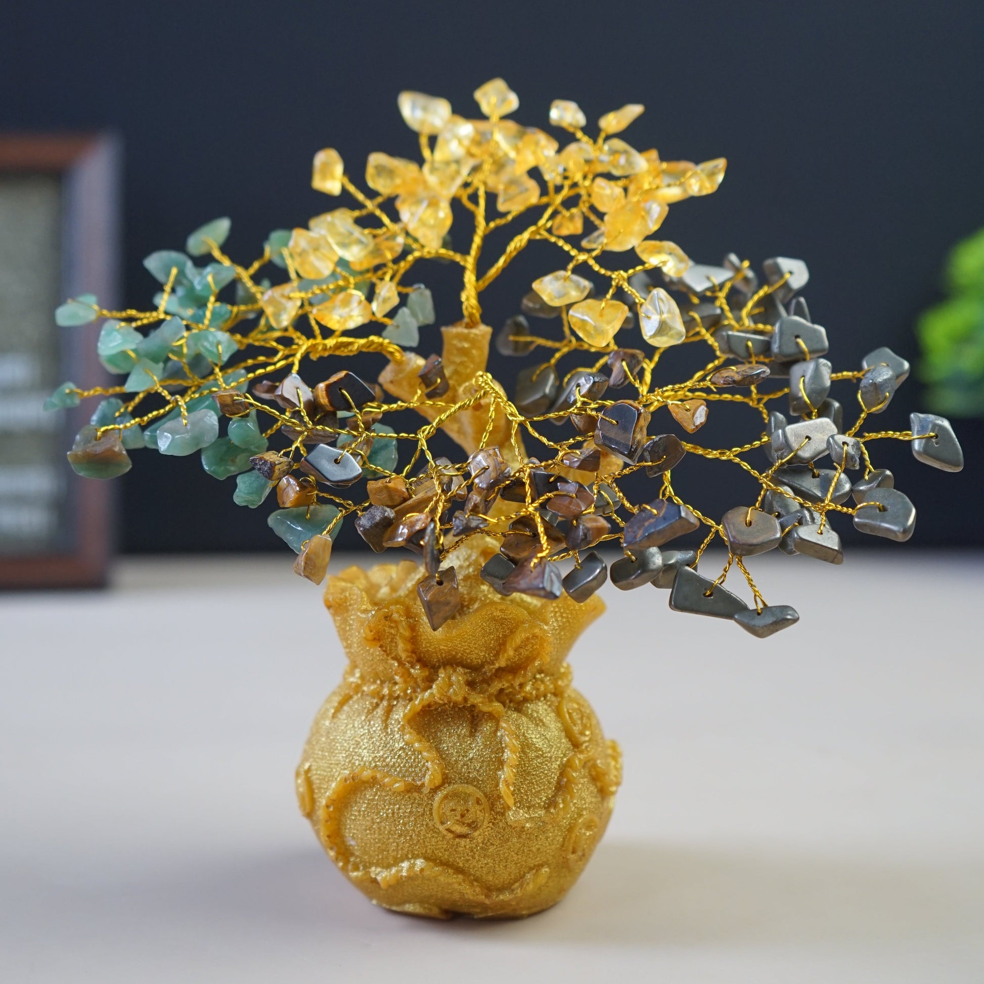 Golden Pot Tree-Money Magnet-160 Beads-Maitri Export | Crystals Store
