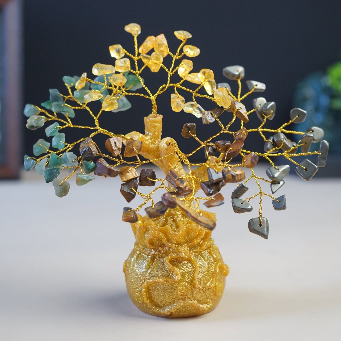 Golden Pot Tree-Money Magnet-80 Beads-Maitri Export | Crystals Store