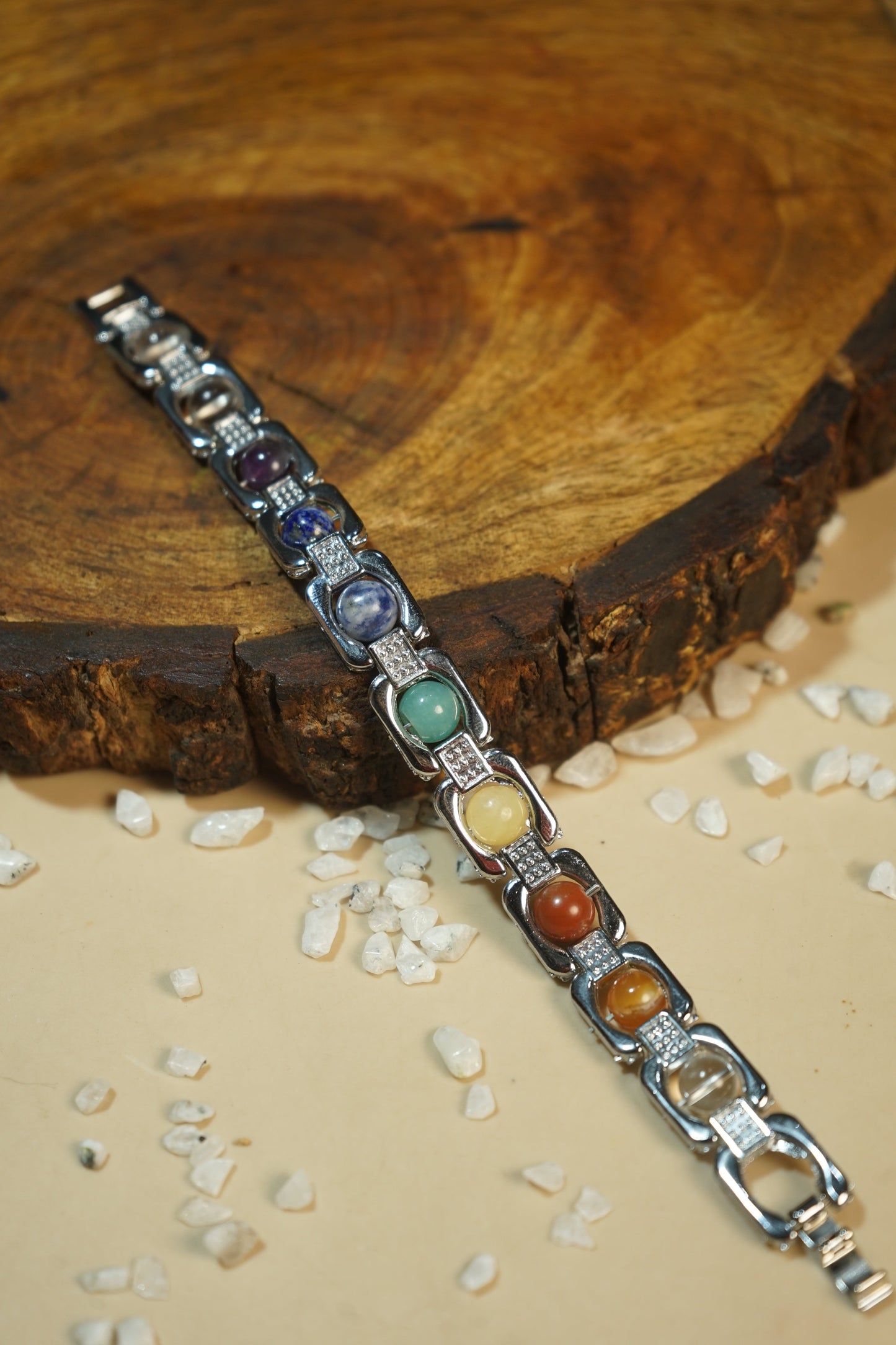 Metal crystal bracelets / kada [silver]-7chakra-Maitri Export | Crystals Store