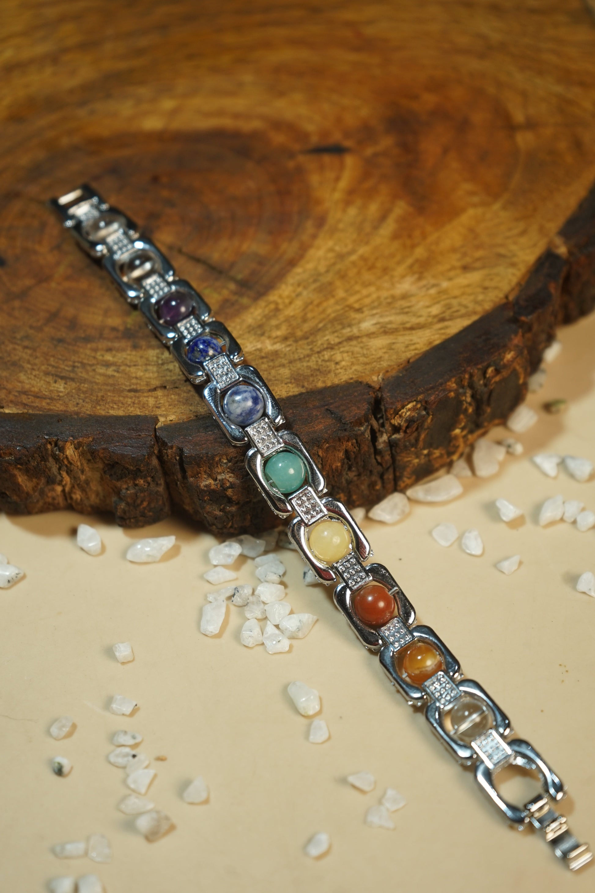 Metal crystal bracelets / kada [silver]-7chakra-Maitri Export | Crystals Store