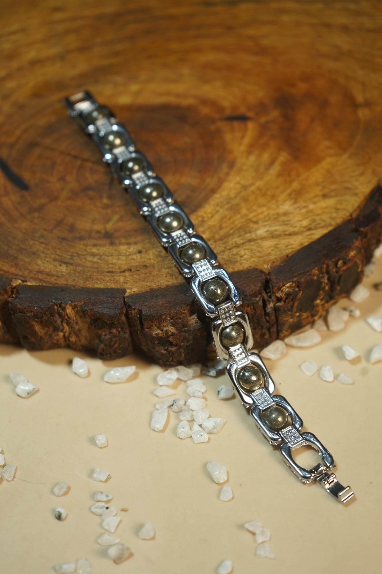 Metal crystal bracelets / kada [silver]-Pyrite-Maitri Export | Crystals Store