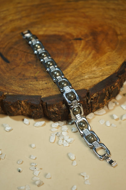 Metal crystal bracelets / kada [silver]-Pyrite-Maitri Export | Crystals Store
