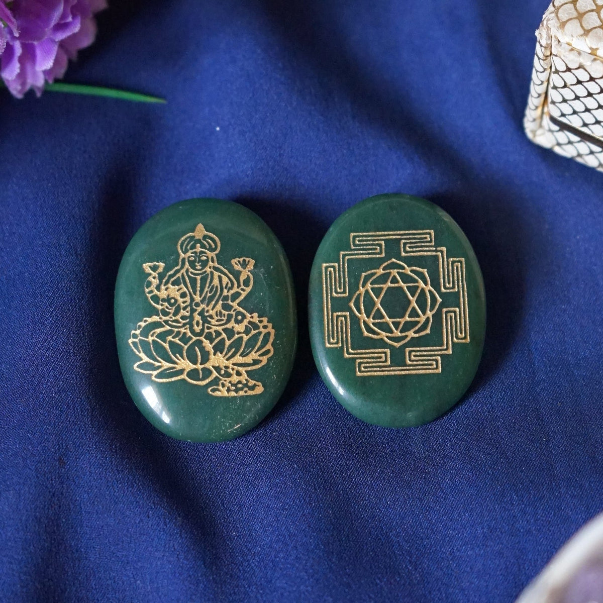 Green Jade Carving Oval-Laxmi Shreeyantra-Maitri Export | Crystals Store