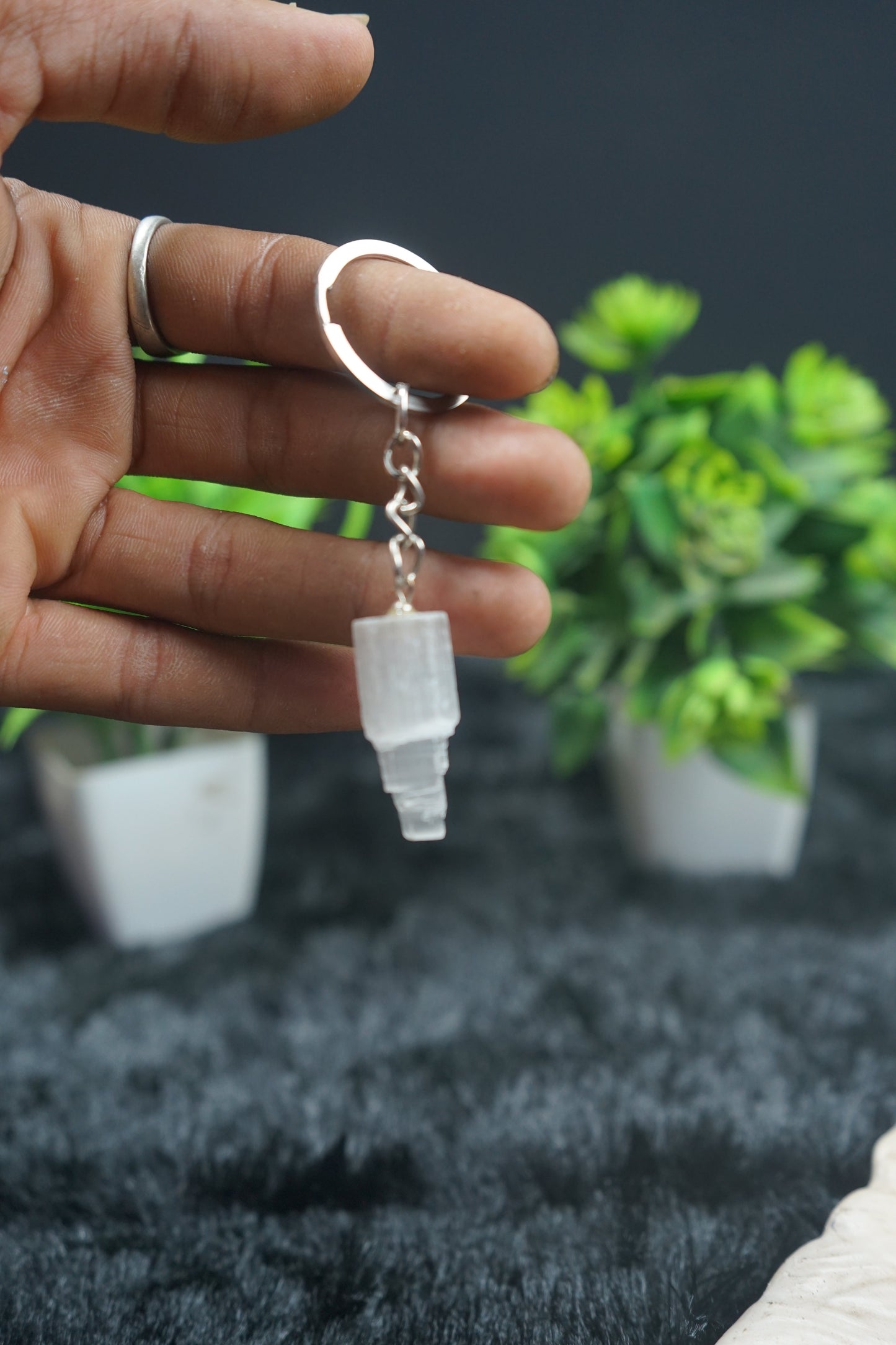 Selenite Morocco Mountain Keychain-Maitri Export | Crystals Store