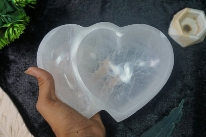 Natural Selenite crystal hand carved bowl in different shapes-Double heart 8 inch-Maitri Export | Crystals Store