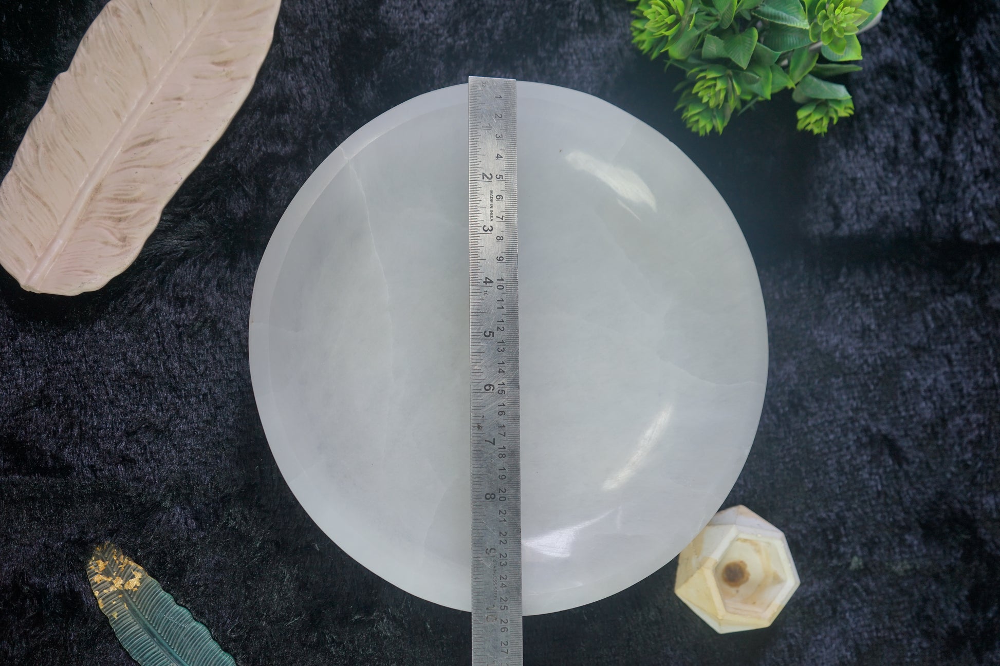 Natural Selenite crystal hand carved bowl in different shapes-Round 10 inch-Maitri Export | Crystals Store