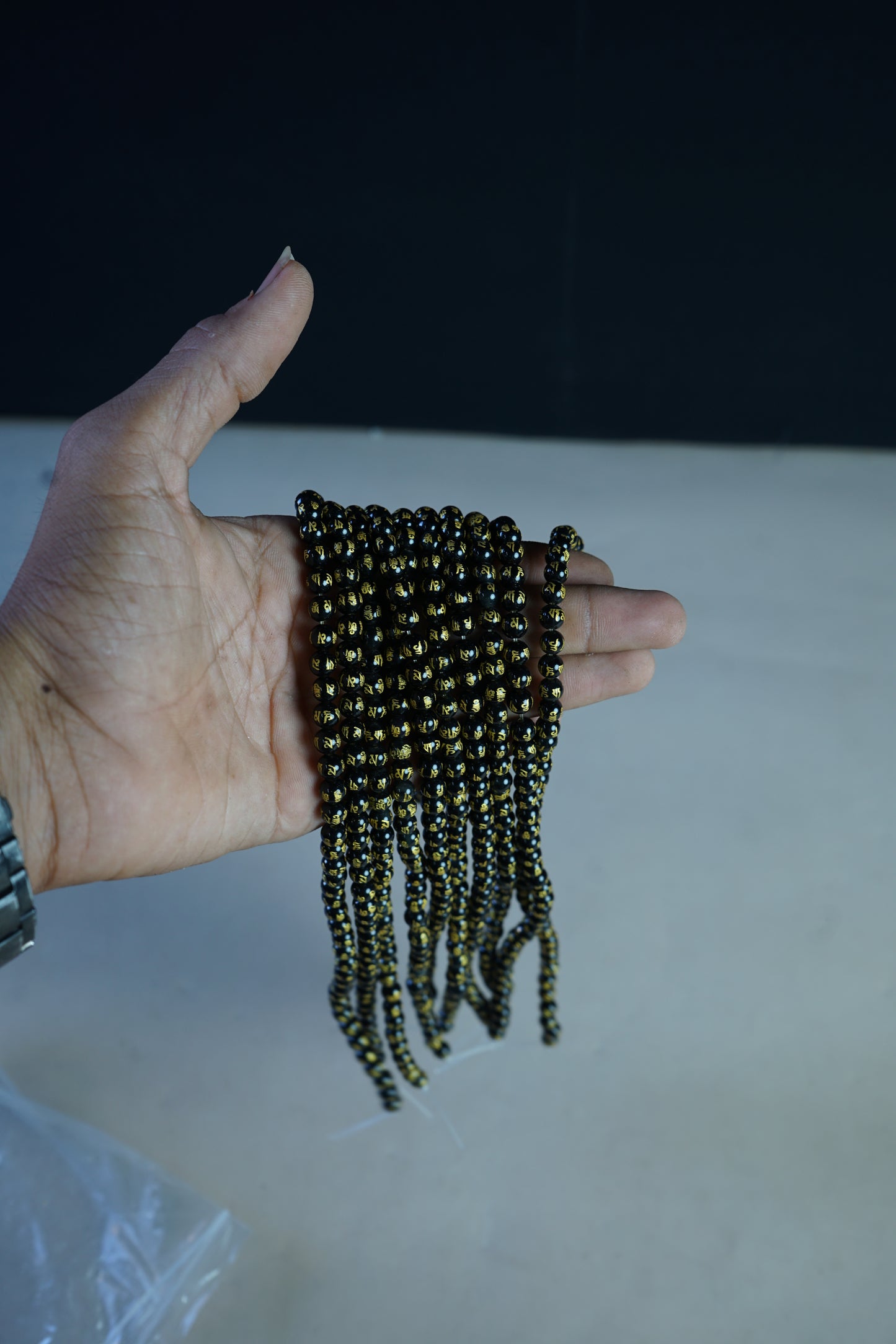 6mm loose round crystal beads strand / line-Om mani Black-Maitri Export | Crystals Store