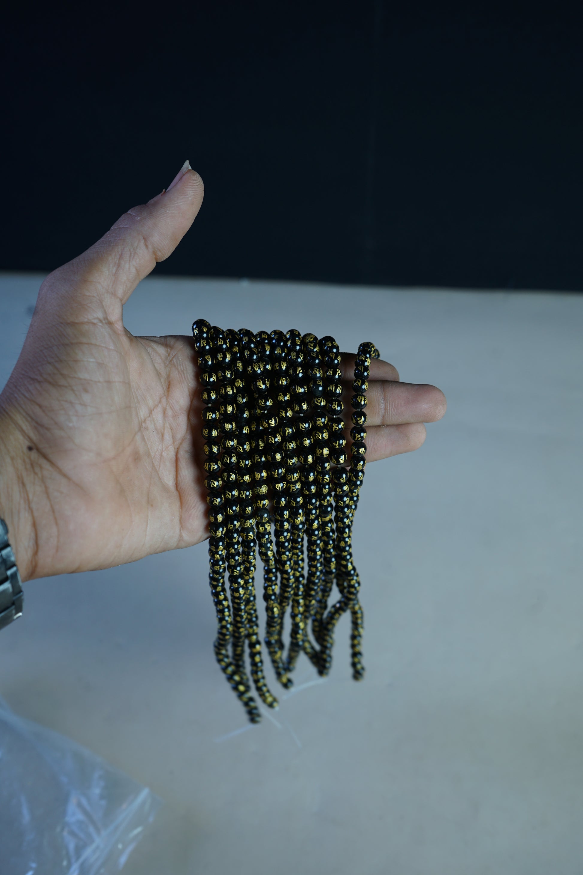 6mm loose round crystal beads strand / line-Om mani Black-Maitri Export | Crystals Store