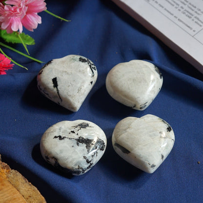 Natural crystal stone heart Shape ( Palm Size )-Rainbow Moonstone-Maitri Export | Crystals Store