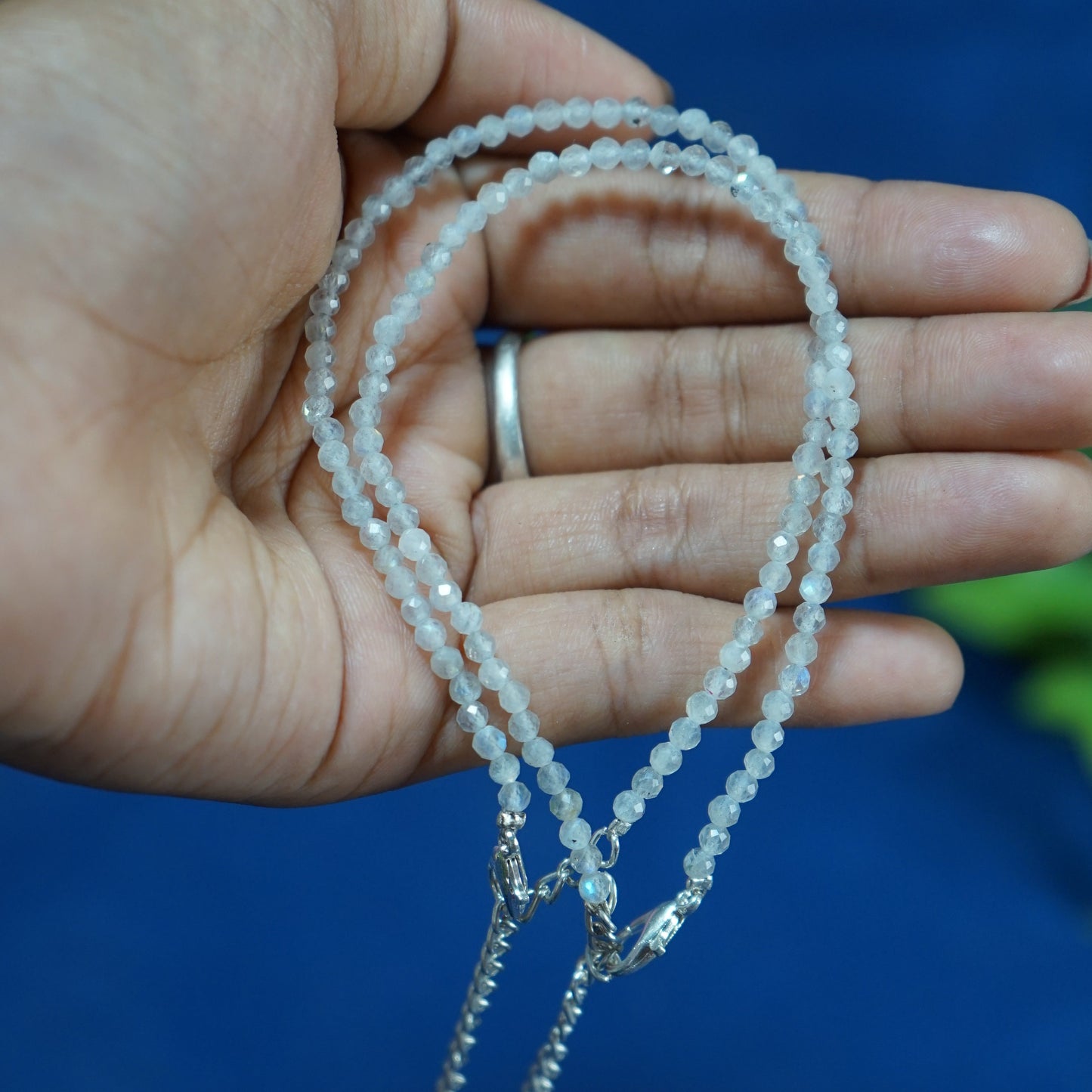Anklet 3mm faceted-Rainbow Moonstone-Maitri Export | Crystals Store