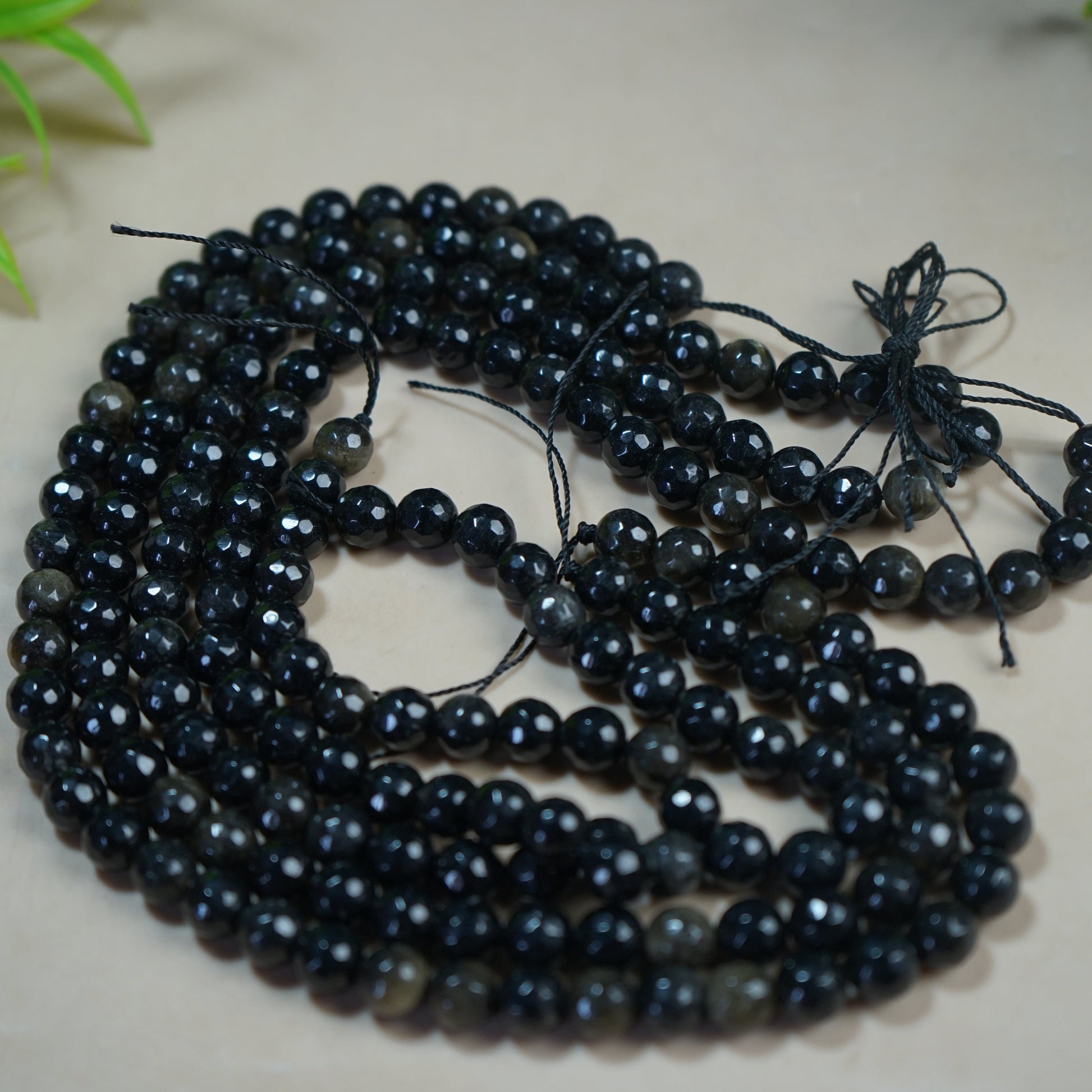 Natural healing crystal 8mm round faceted loose beads strand / line-Black Golden Obsidian-Maitri Export | Crystals Store