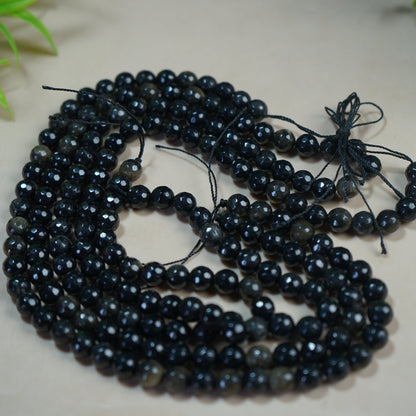 Natural healing crystal 8mm round faceted loose beads strand / line-Black Golden Obsidian-Maitri Export | Crystals Store
