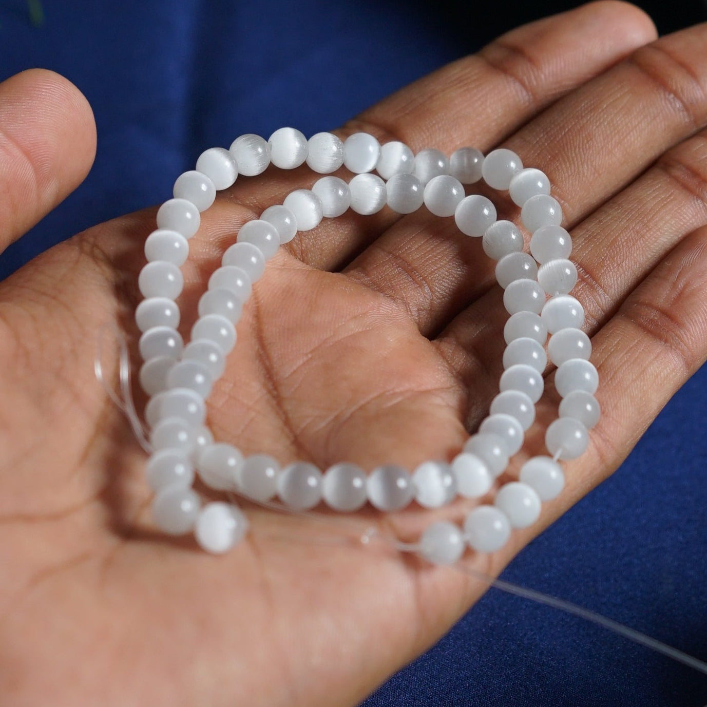 6mm loose round crystal beads strand / line-selenite duplicate-Maitri Export | Crystals Store