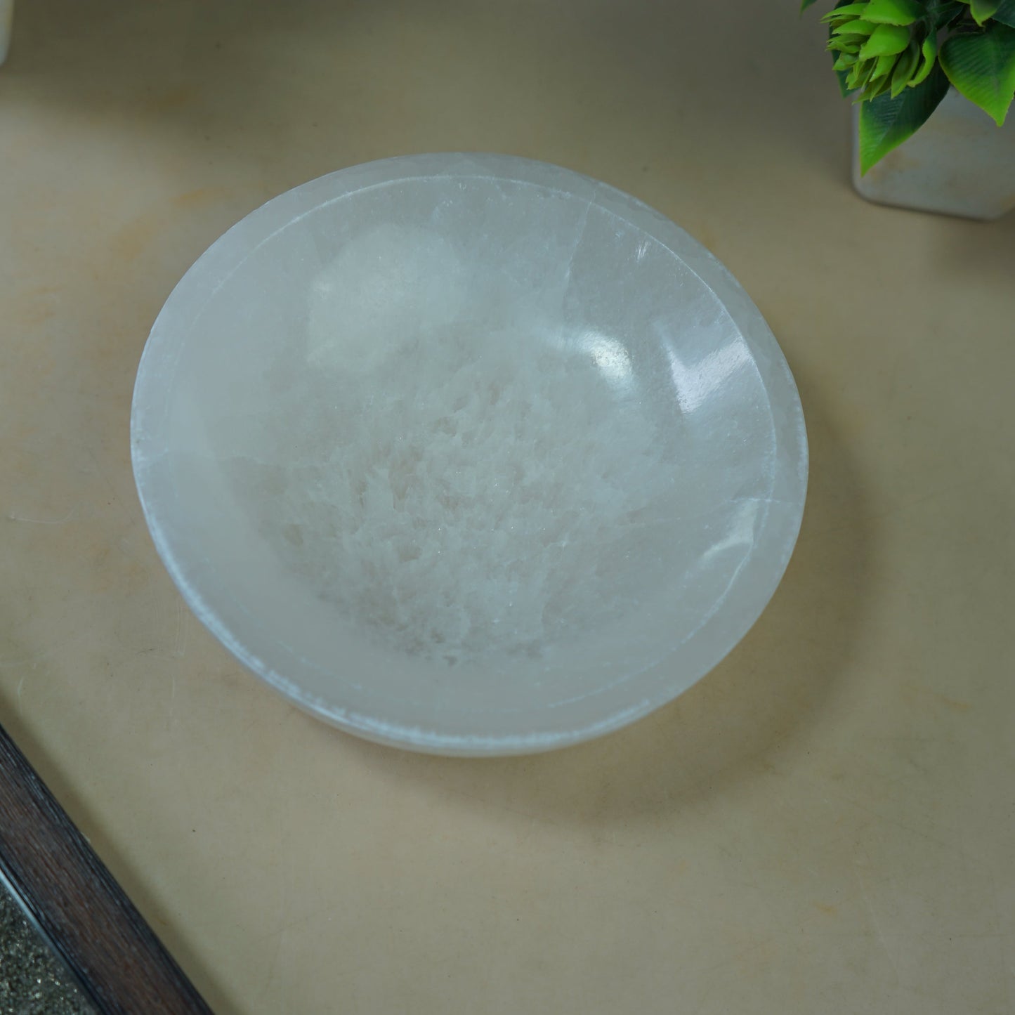 Natural Selenite crystal hand carved bowl in different shapes-Round 5 inch-Maitri Export | Crystals Store