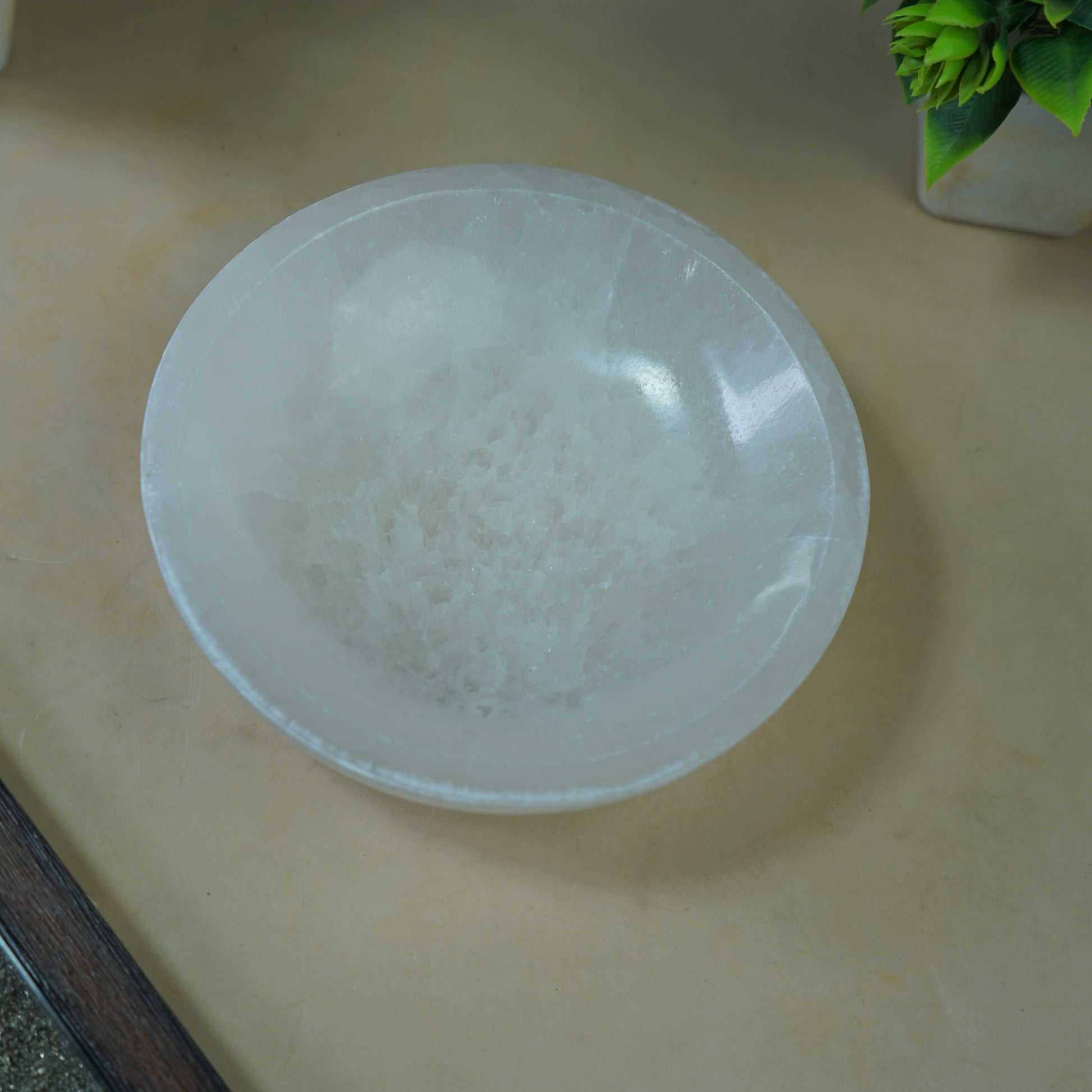 Natural Selenite crystal hand carved bowl in different shapes-Round 5 inch-Maitri Export | Crystals Store