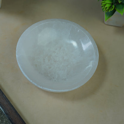 Natural Selenite crystal hand carved bowl in different shapes-Round 5 inch-Maitri Export | Crystals Store