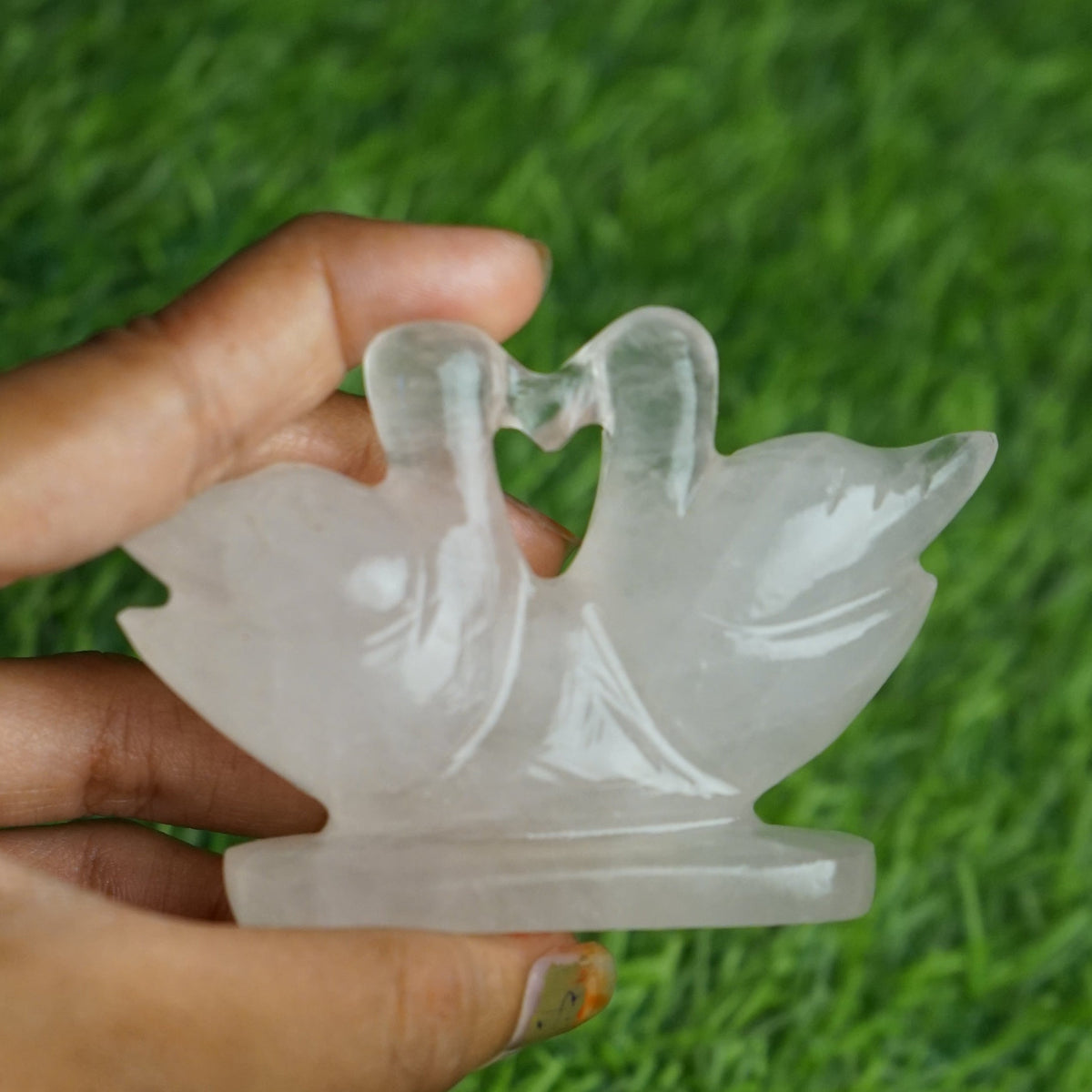 Rose quartz mandarin duck pair 100gm to 200gm