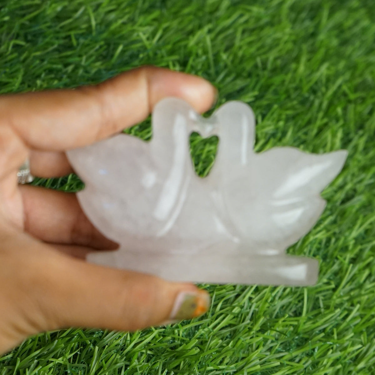 Rose quartz mandarin duck pair 100gm to 200gm